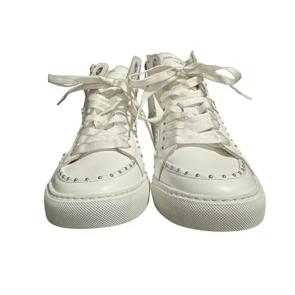 Zadig & Voltaire ZV1747 High Flash Studded Sneaker Womens White, Sz 39 WORN ONCE - Picture 4 of 10